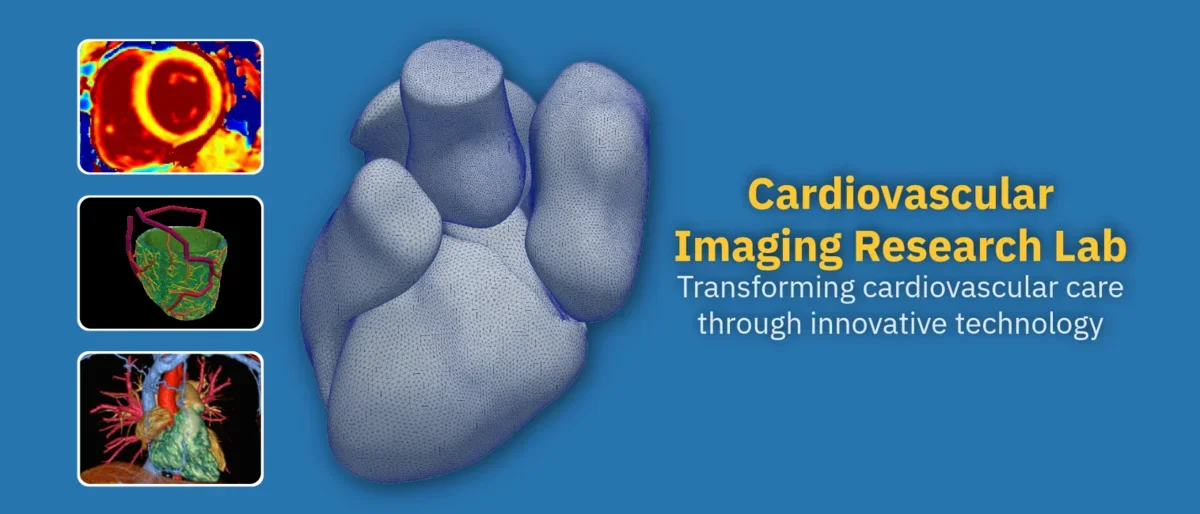 There are several cardiac images and a cardiac mesh, as well as a text: "Cardiovascular Imaging Research Lab."